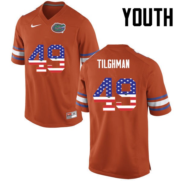 Florida Gators Youth #49 Jacob Tilghman College Football USA Flag Fashion Orange
